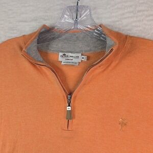 Peter Millar Crown Soft Sweater Mens Medium Orange 1/4 Zip Knit Pullover Mock